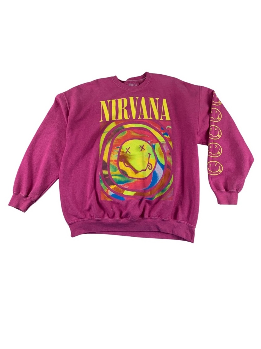 Nirvana Smile Sweatshirt Pink Oversized Urban Outfitters S Grunge 90s Retro